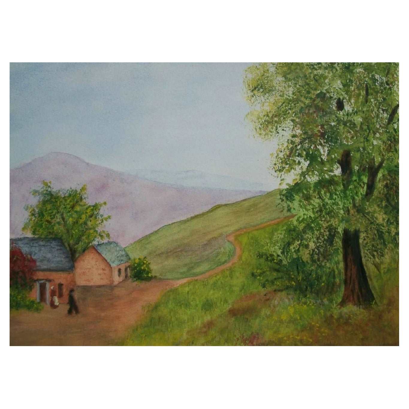 Vintage Folk Art Watercolor Painting - Unsigned - Canada - Mid 20th Century