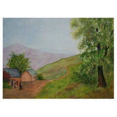 Vintage Folk Art Watercolor Painting - Unsigned - Canada - Mid 20th Century