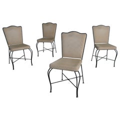 Sillas de comedor de metal negro y tela attr Matthieu Matégot, Francia Años 60