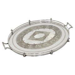Large English Silver Oval Serving or Drinks Tray by James Dixon and Son