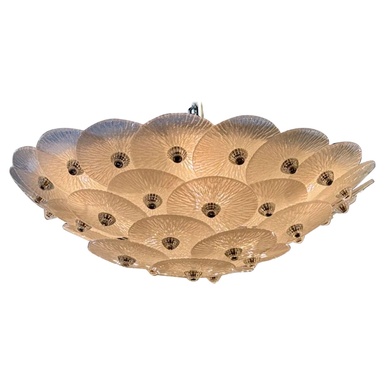 White Frosted Murano Glass Flush Mount Chandelier