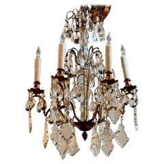 Antique Petite Bronze and Crystal Chandelier