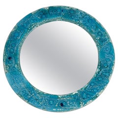 Miroir rond en verre bleuté. Travail français. Circa 1970
