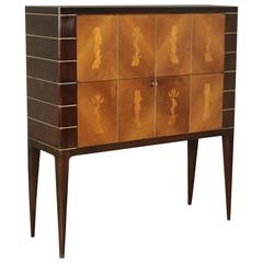 Bar Cabinet, Ebony Stained Wood, Walnut Veneer, Inlaid Maple, Italy, 1950s