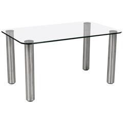 'Marcuso' Table Designed by Marco Zanuso for Zanotta, Crystal Top, Inox Steel