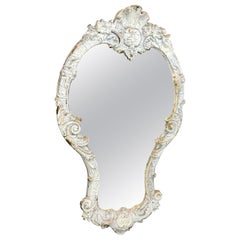 French Rococo White Painted Wood Wall Mirror