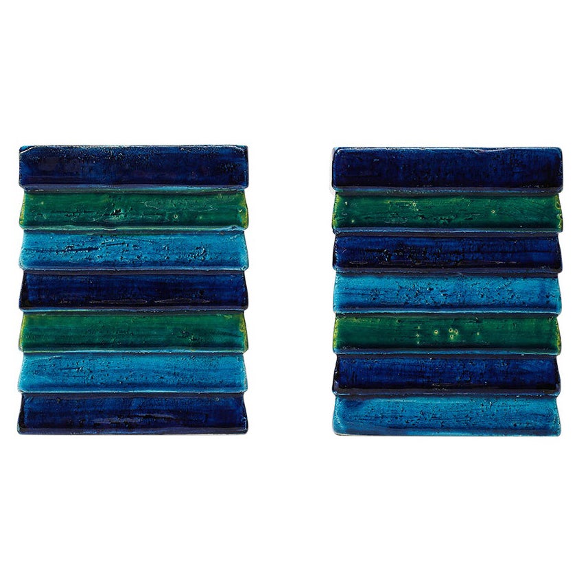 Aldo Londi Bitossi for Raymor Cordova Bookends, Ceramic, Blue, Green, Signed