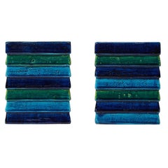 Aldo Londi Bitossi per Raymor Cordova, Fermalibri in ceramica, Blu, Verde, Firmato