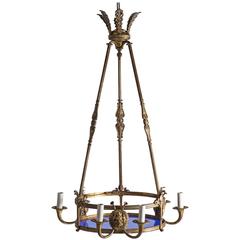 Bronze Empire Chandelier with Cobalt Blue Glass 6