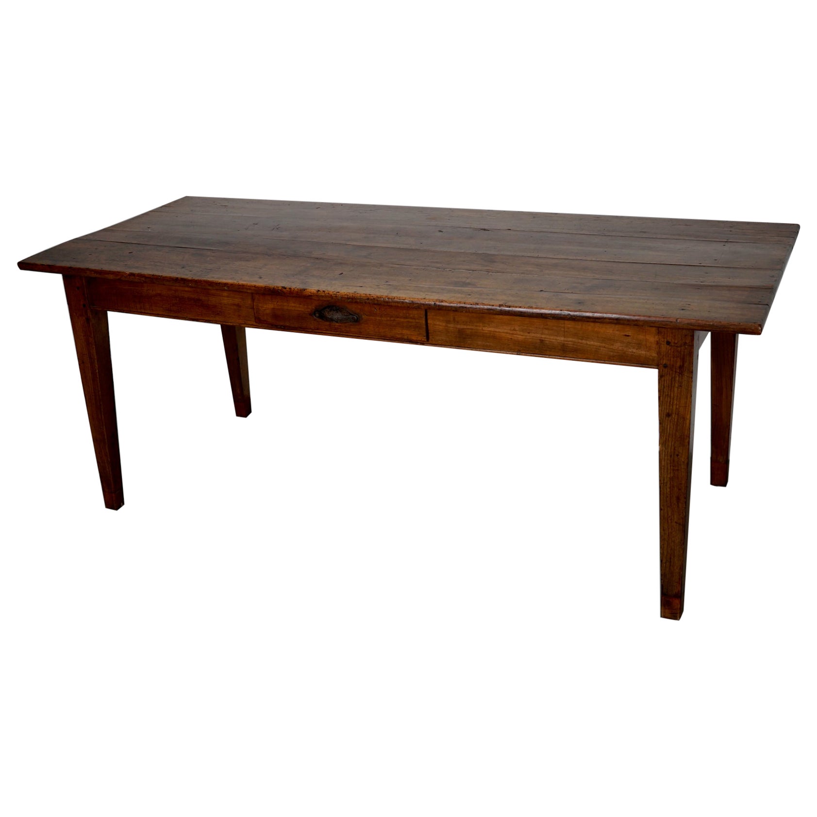 Table de salle à manger rustique française du début du 20e siècle en bois fruitier et chêne