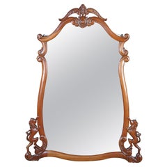 Victorian Revival Carved Mahogany Figural Lion Beveled Vanity Wall Mantel Mirror