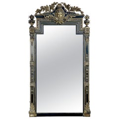 Large Antique French Ebonised & Silver Gilt Floor Or Overmantel Mirror