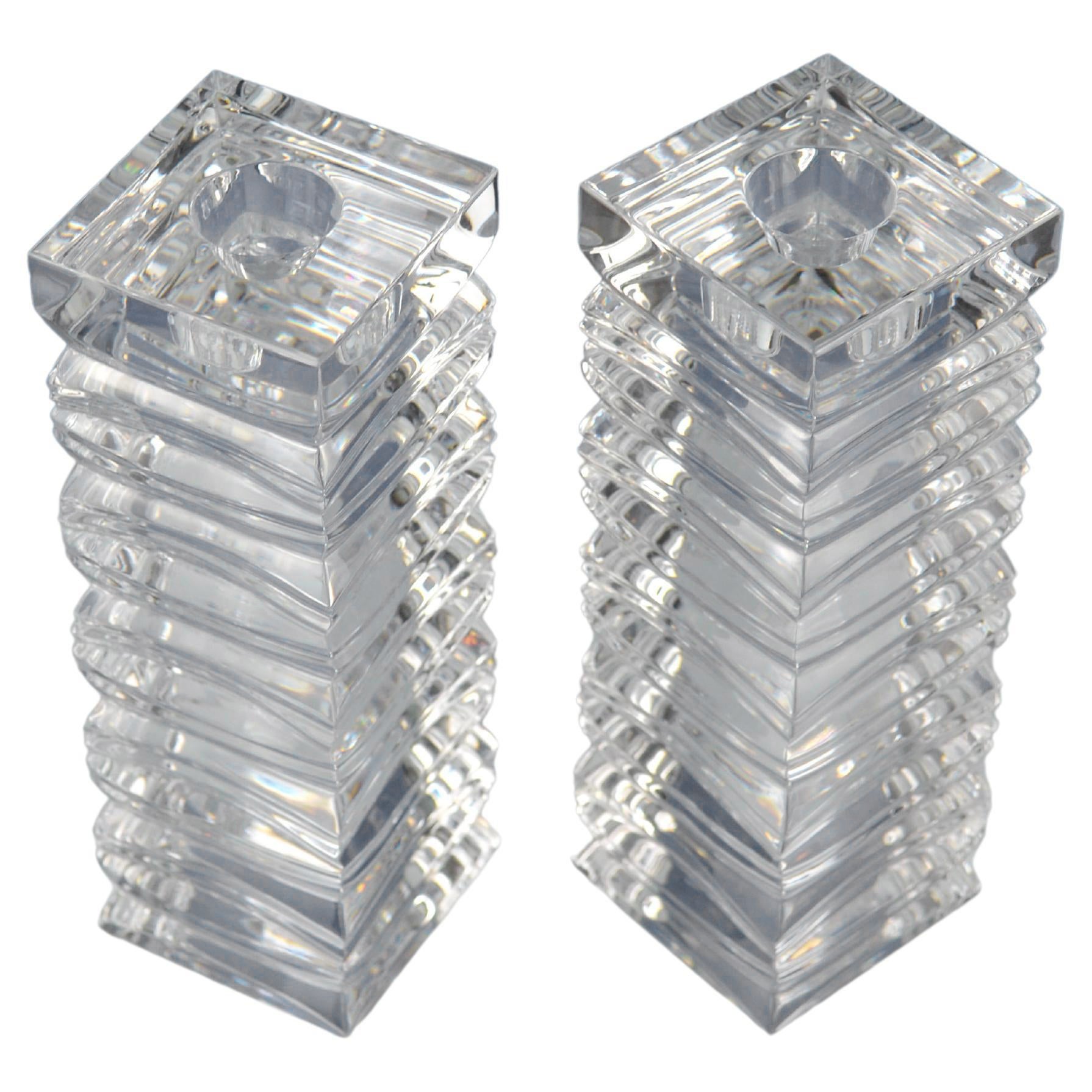 Modernist Crystal Candleholders, Set of 2