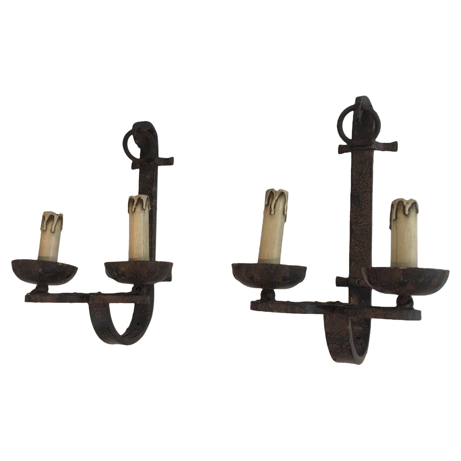 Pair of Wrought Iron Sconces, French Work. Circa 1950