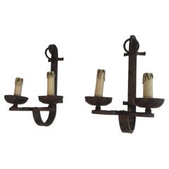 Pair of Wrought Iron Sconces, French Work. Circa 1950