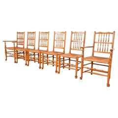 Stickley Lancashire Style Cherry Wood Spindle Dining Chairs With Rush Seats