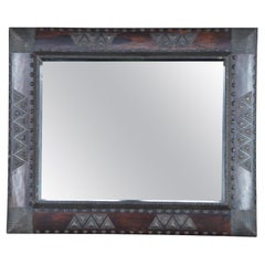Indonesian Mahogany & Brass Rectangular Wall Hanging Mirror Vanity Tray 26"