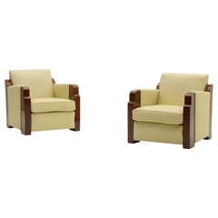 Set of 2 leather Art Deco club chairs, 1930s France.