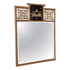 Friedman Brothers Chinoiserie Regency Gilt Faux Bamboo Pagoda Wall Mirror