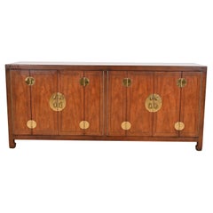 Henredon Hollywood Regency Chinoiserie Walnut and Brass Sideboard Credenza