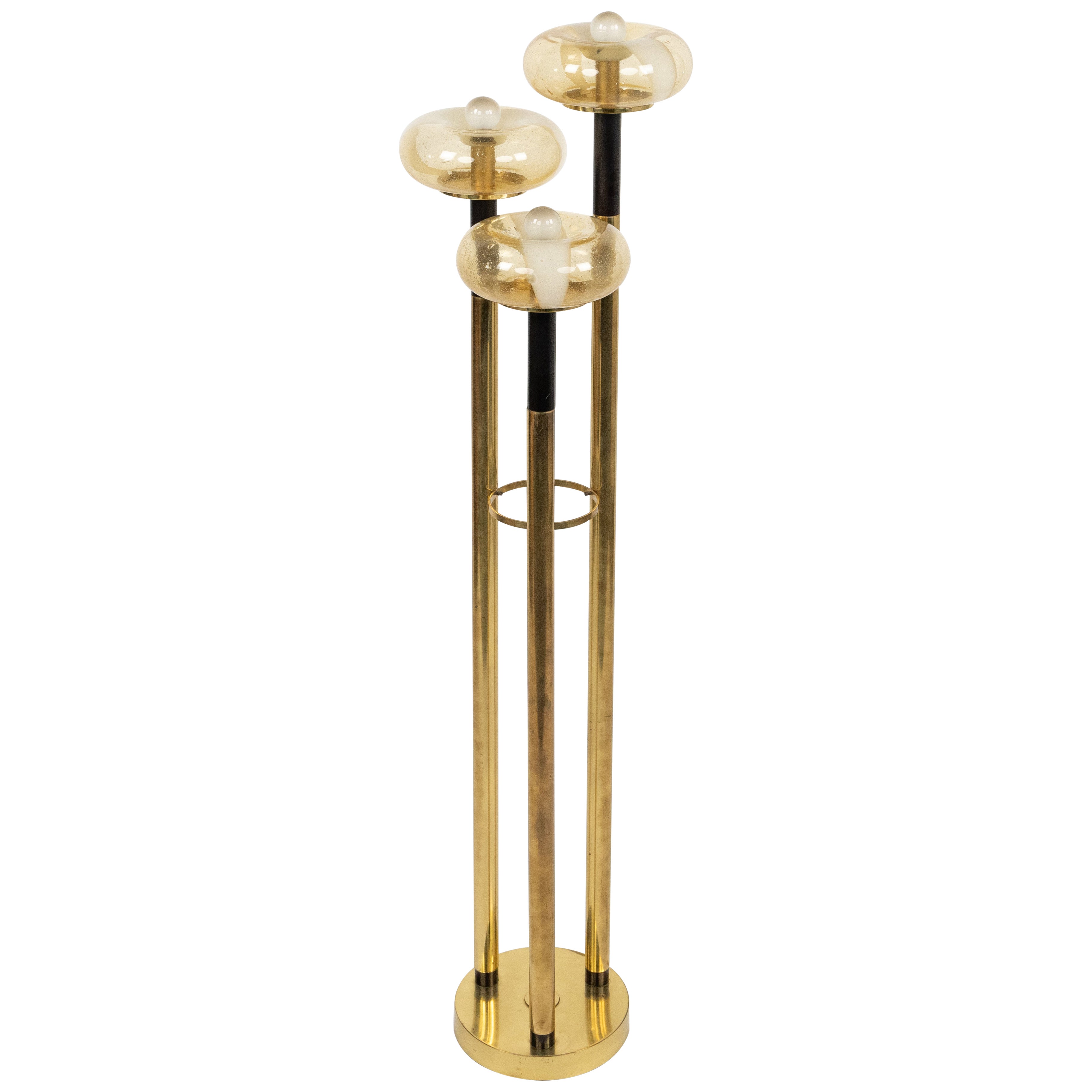 Midcentury Floor Lamp Brass and Murano Glass Mazzega Style, Italy 1970s