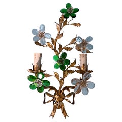 Hollywood Regency Crystal Glass Flower wall light by Maison Baguès