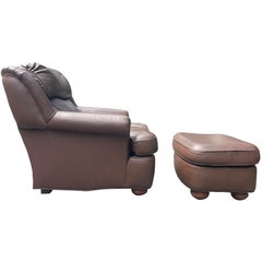 Brauner Ledersessel Hancock & Moore Style Leder Clubsessel mit Ottomane