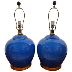Ralph Lauren Table Lamps Ceramic Blue Pair