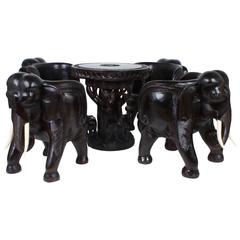 Anglo Indian Style Elephant Chair and Table Set