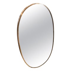 1950s Gio Ponti Style Mid-Century Modern Brass Italian Big Oval Wall Mirror