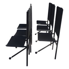 Tripod Dining Room Chairs in Black Leather and Black Metal, 1970 Set of 6