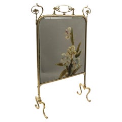 Fireback in Brass with Painted Mirror, 20th Century.