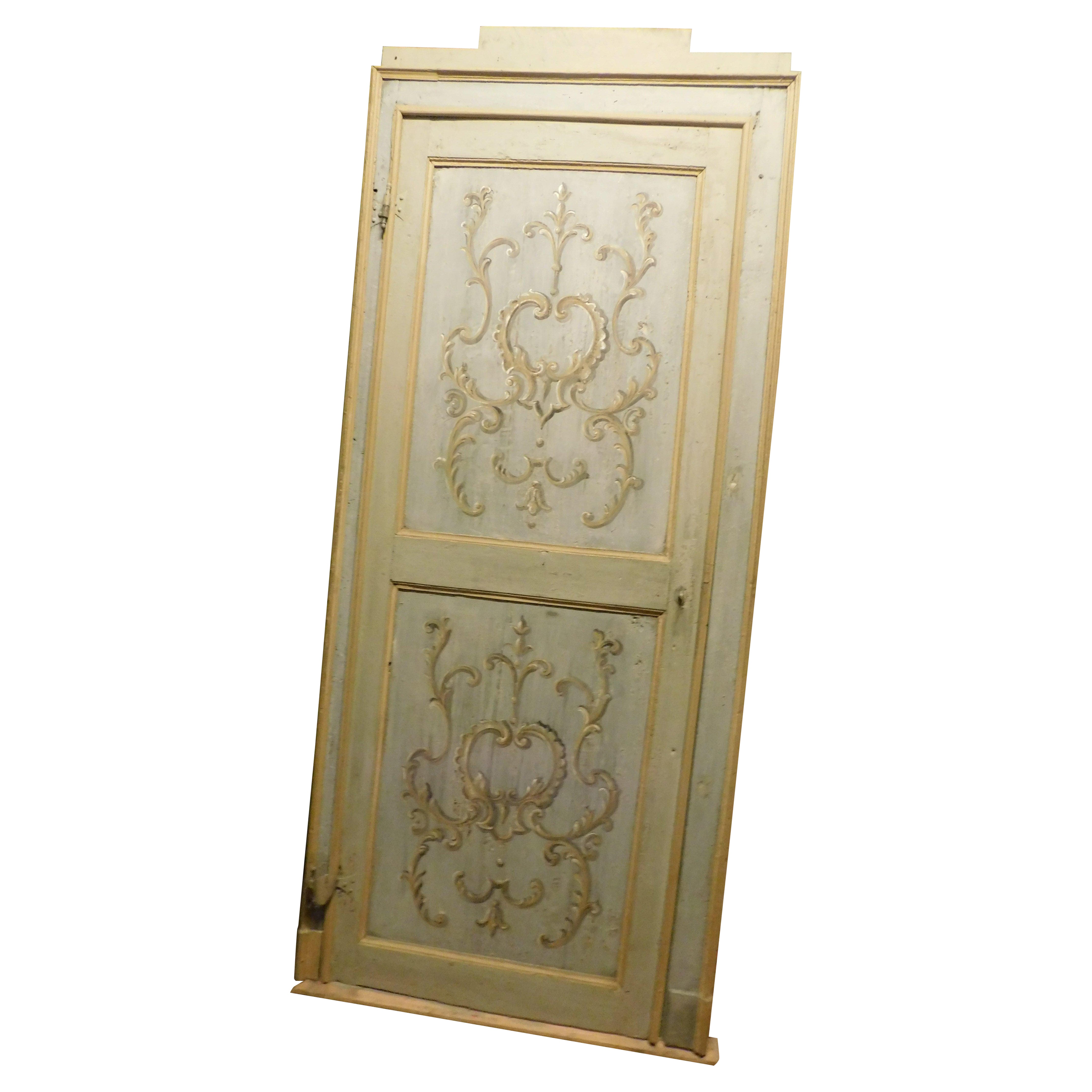 Single-leaf door, richly painted wood complete with original frame, Italy