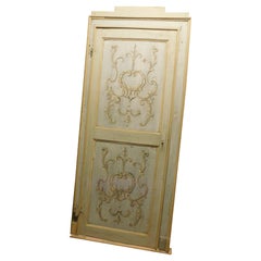 Antique Single-leaf door, richly painted wood complete with original frame, Italy