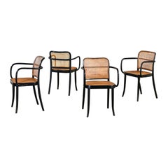 4 Sillones Josef Hoffman Praga 811 de madera curvada negra y caña para Stendig by Thonet