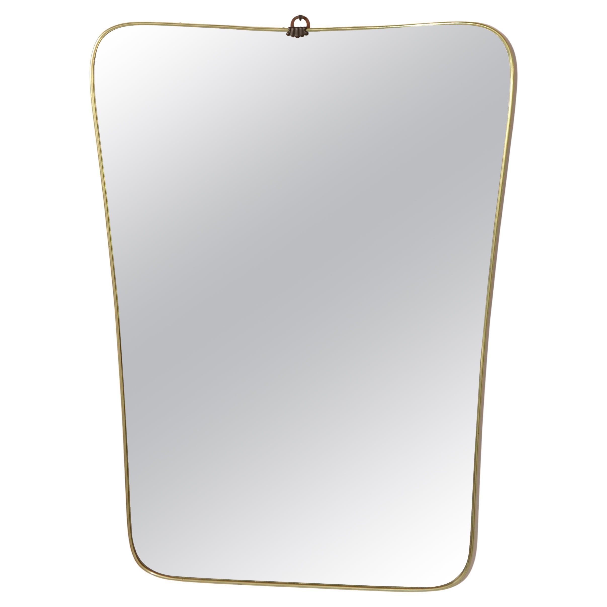 1950 Art Deco Gio Ponti Style Brass Wood Shell Decor Shield Wall Mirror Italy