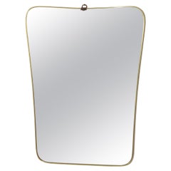 1950 Art Deco Gio Ponti Style Brass Wood Shell Decor Shield Wall Mirror Italy