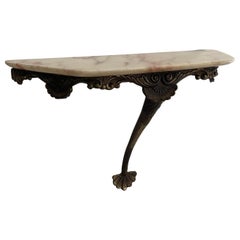 Consola de pared flotante de mediados de siglo, latón y tapa de mármol, años 50, Italia
