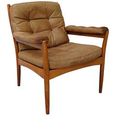 Göte Möbler Sweden Leather Wooden Lounge Chair 