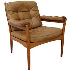 Göte Möbler Sweden Leather Wooden Lounge Chair