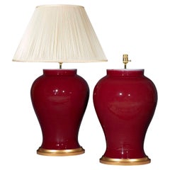 18th Century Style Large Pair of Chinese Jar Lamps in Sang de Boeuf Glaze