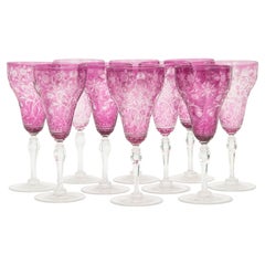 Juego de copas de vino inglesas antiguas de amatista, exquisitamente grabadas 10 en total