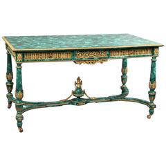  Late 19th Century Gilt Bronze Mounted Malachite Center Table by Henry Dasson