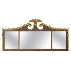 Espejo de pared antiguo Biggs Federal Parcel Gilt Mahogany Three Panel Overmantel