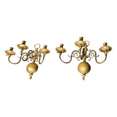 Antike Paar Bronze & Messing Wandkandelaber Kerzenhalter Ehemalige Gas Lights