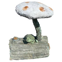 Small Outdoor Frog Mushroom Concrete Garden Sculpture