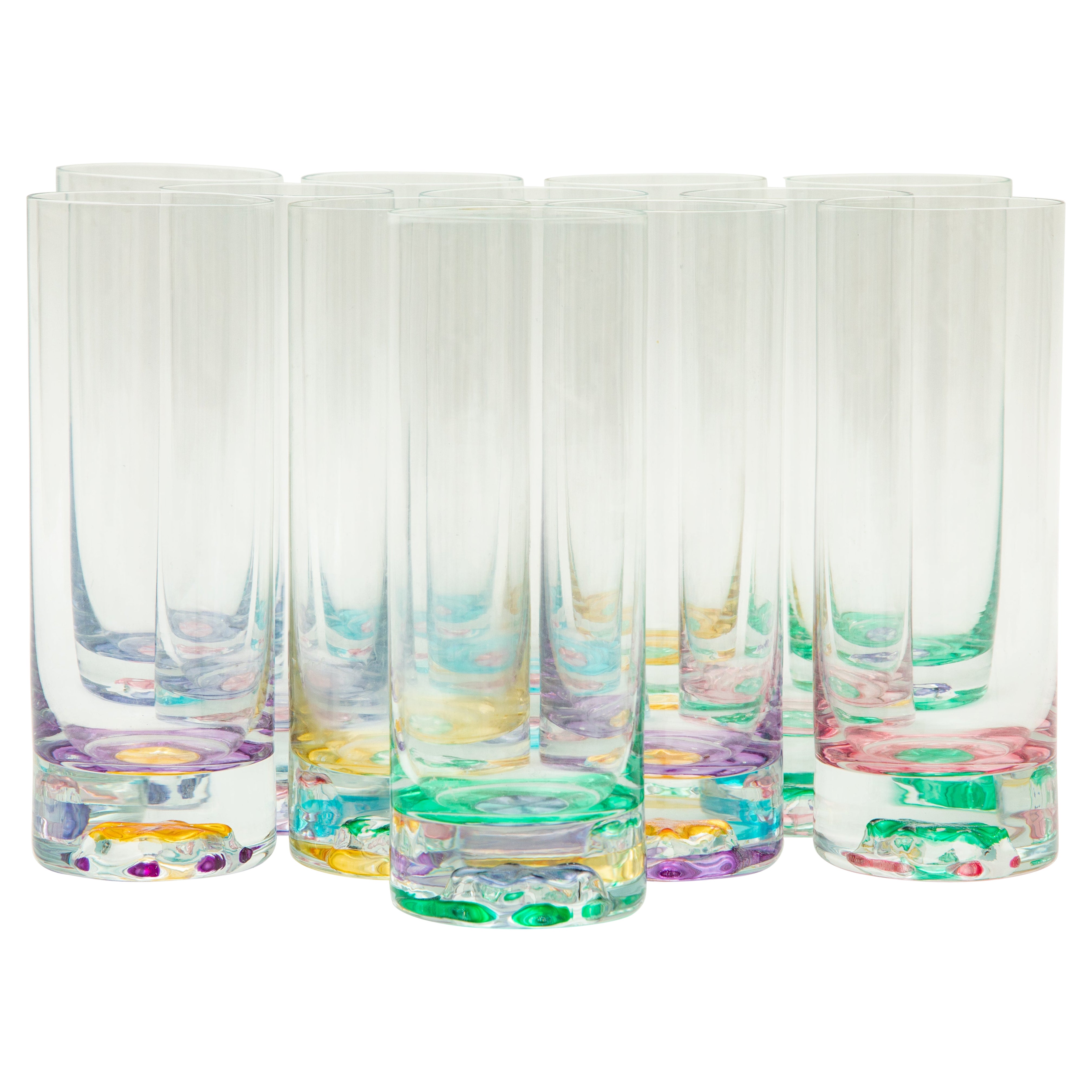 Juego de 12 copas de bar o cóctel vintage. Multi Color y Bases Pesadas