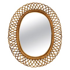 Mid-Century Italian Oval Bamboo Mirror, 1960s