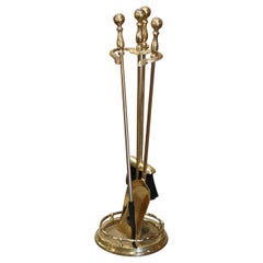 Mid-Century Empire Style Bronze Fireplace Four-Piece Tool Set on Stand