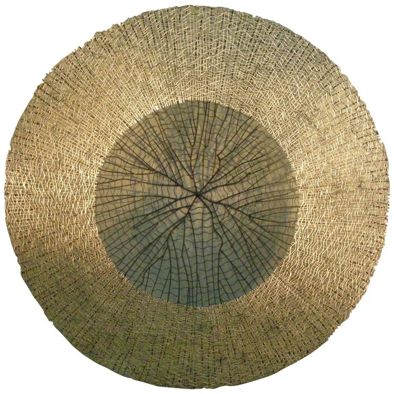 Gold Metal Mesh Round Wall Hanging/Wall Sculpture, Contemporary
